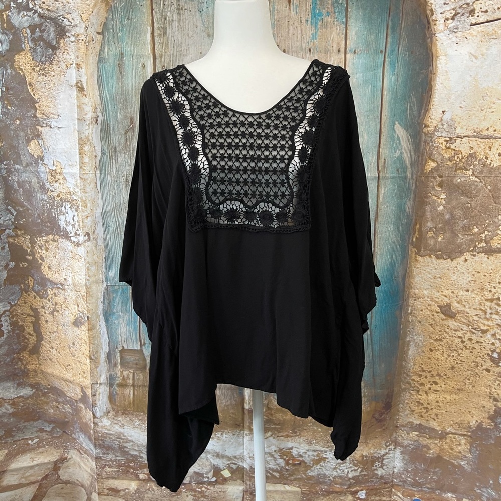 Torrid-Black Flutter Sleeve Lace Inset Blouse